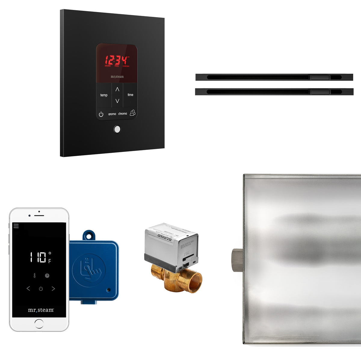 MrSteam - Butler Max Linear Steam Shower Control Package with iTempoPlus Control and Linear SteamHead in Square Matte Black