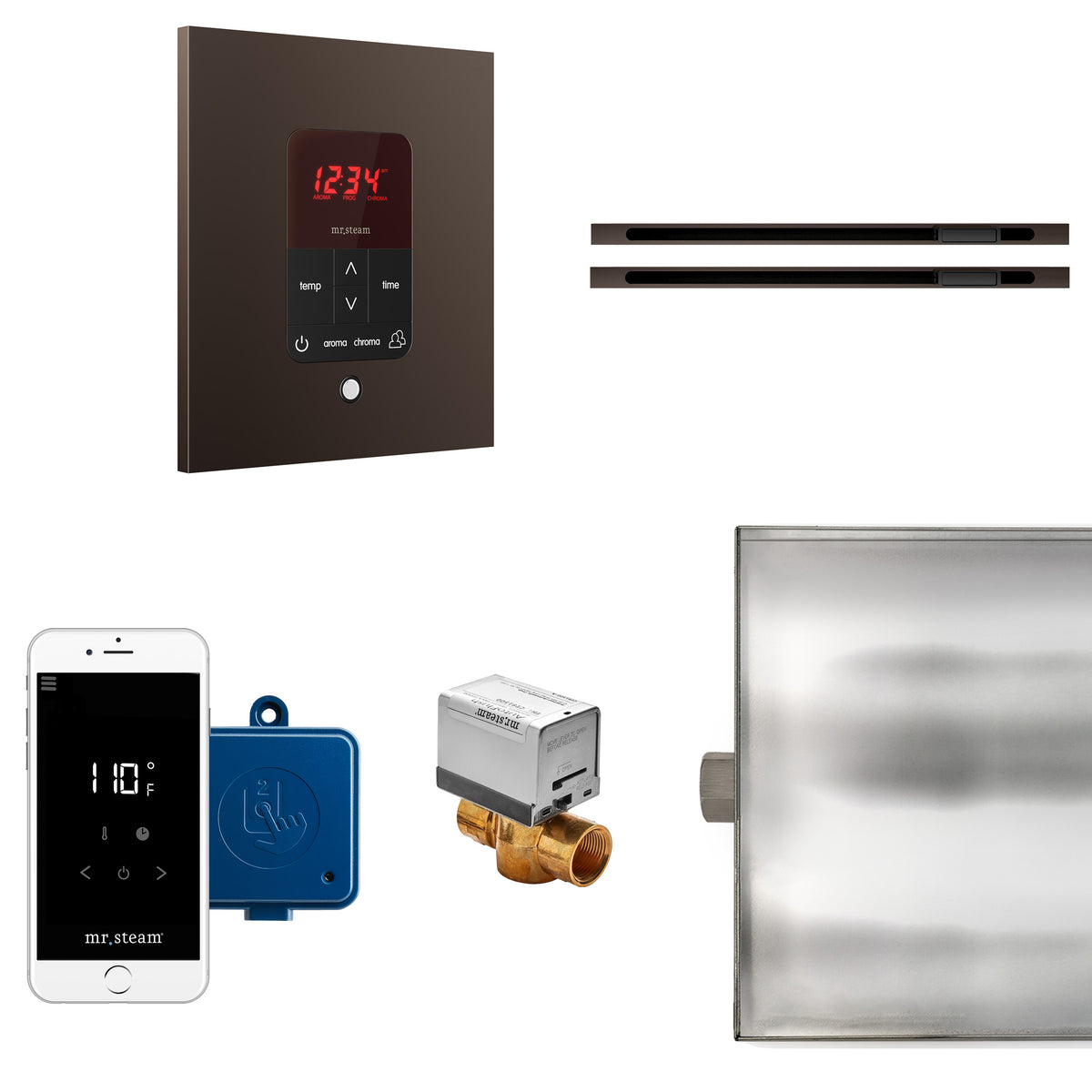 MrSteam - Butler Max Linear Steam Shower Control Package with iTempoPlus Control and Linear SteamHead in Square Oil Rubbed Bronze