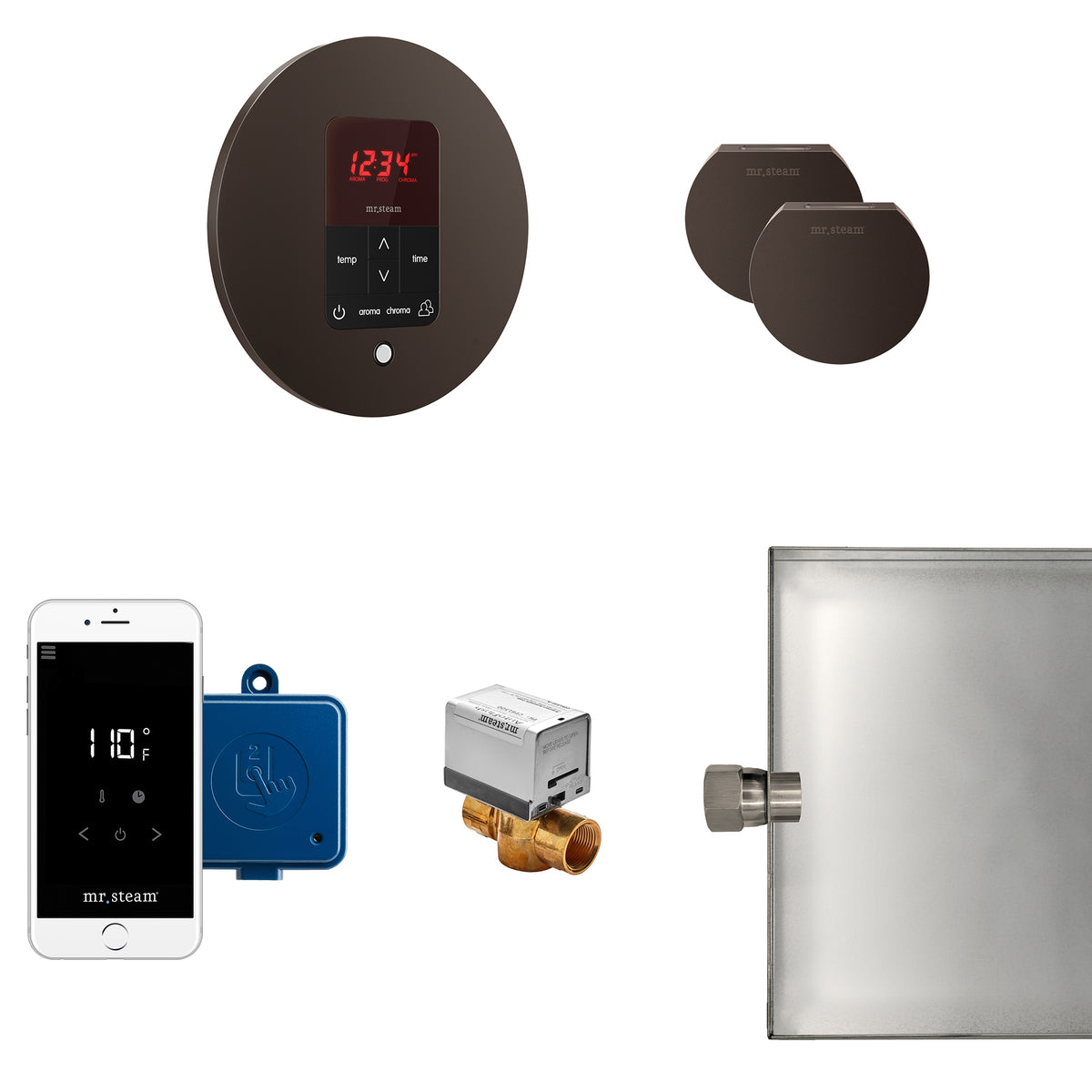 MrSteam - Butler Max Steam Shower Control Package with iTempoPlus Control and Aroma Designer SteamHead in Round Oil Rubbed Bronze