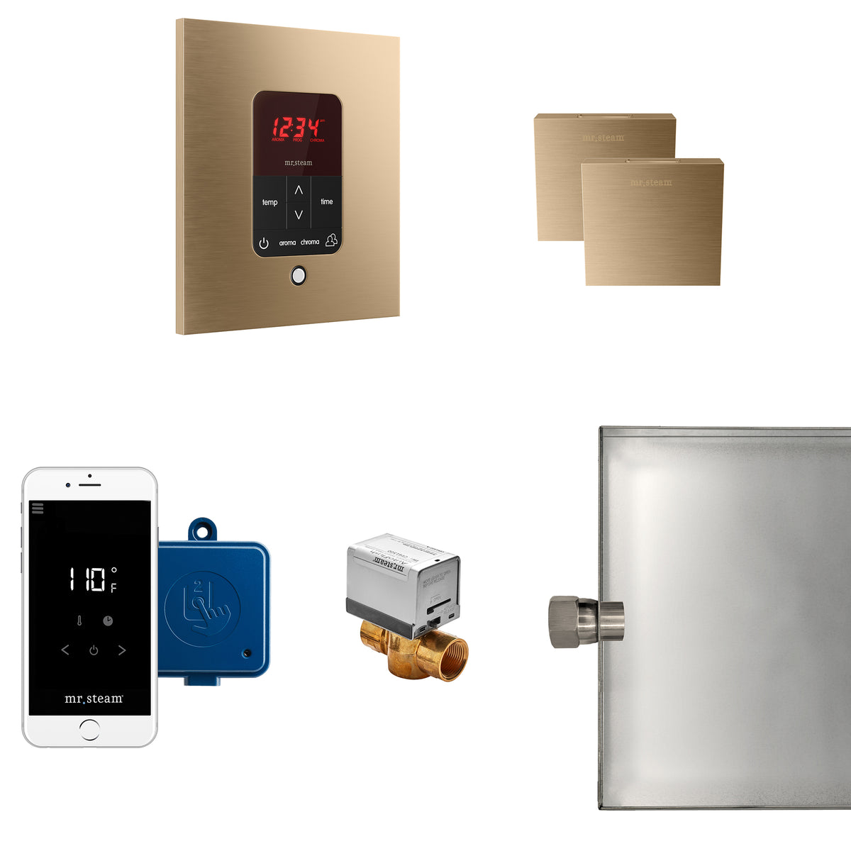 MrSteam - Butler Max Steam Shower Control Package with iTempoPlus Control and Aroma Designer SteamHead in Square Brushed Bronze