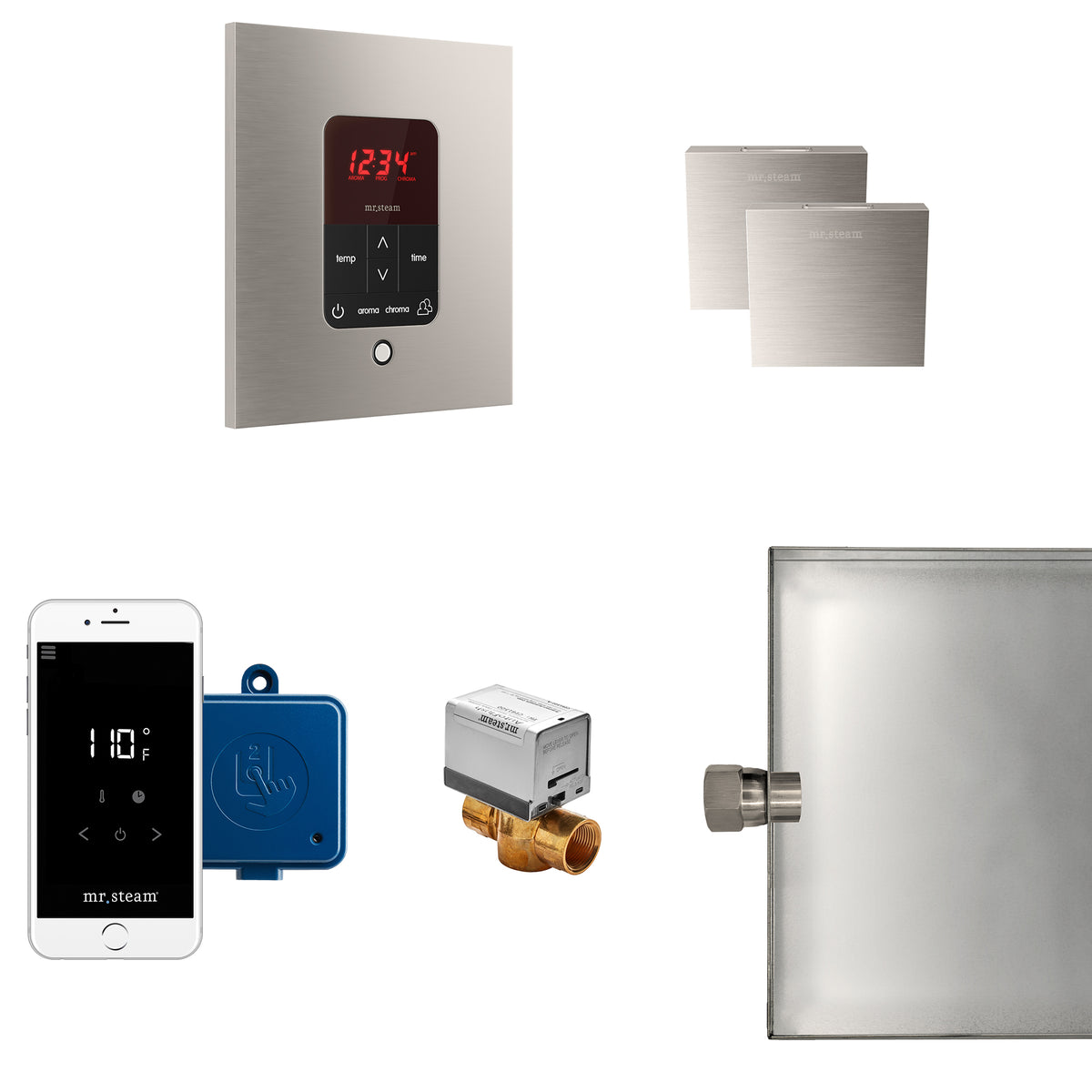MrSteam - Butler Max Steam Shower Control Package with iTempoPlus Control and Aroma Designer SteamHead in Square Brushed Nickel