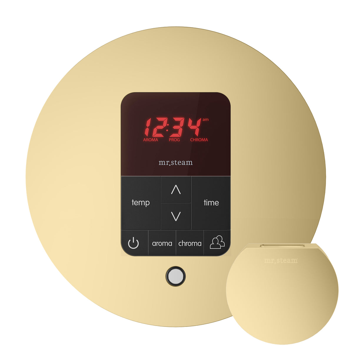 MrSteam - iTempoPlus Steam Shower Control and Aroma Designer SteamHead in Round Satin Brass