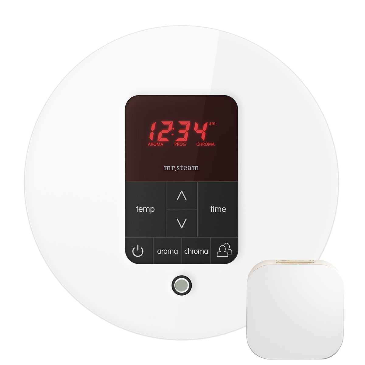 MrSteam - iTempoPlus Steam Shower Control and Aroma Designer SteamHead in Round Glass White