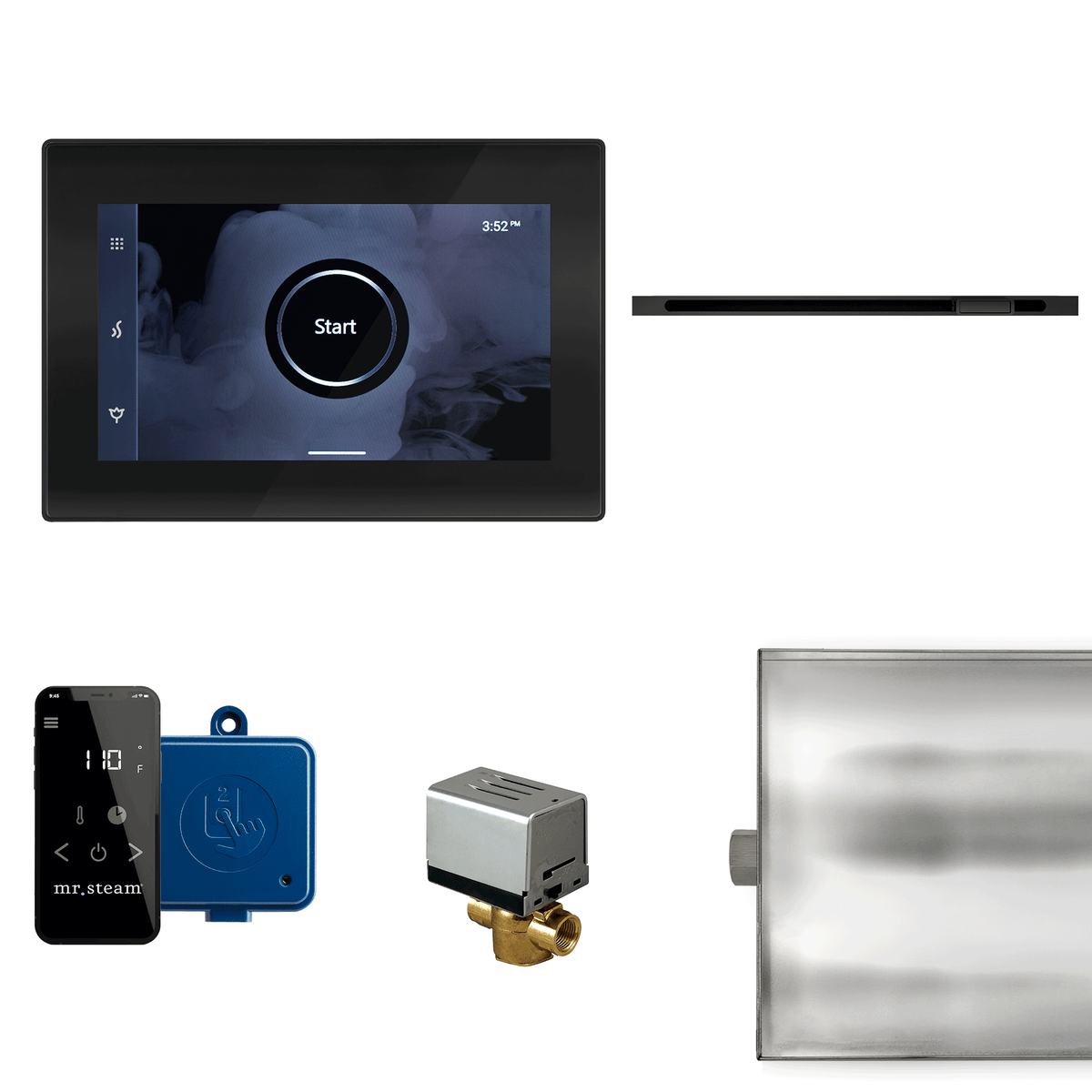 MrSteam - XButler Linear Steam Shower Control Package with iSteamX Control and Linear SteamHead in Black Matte Black