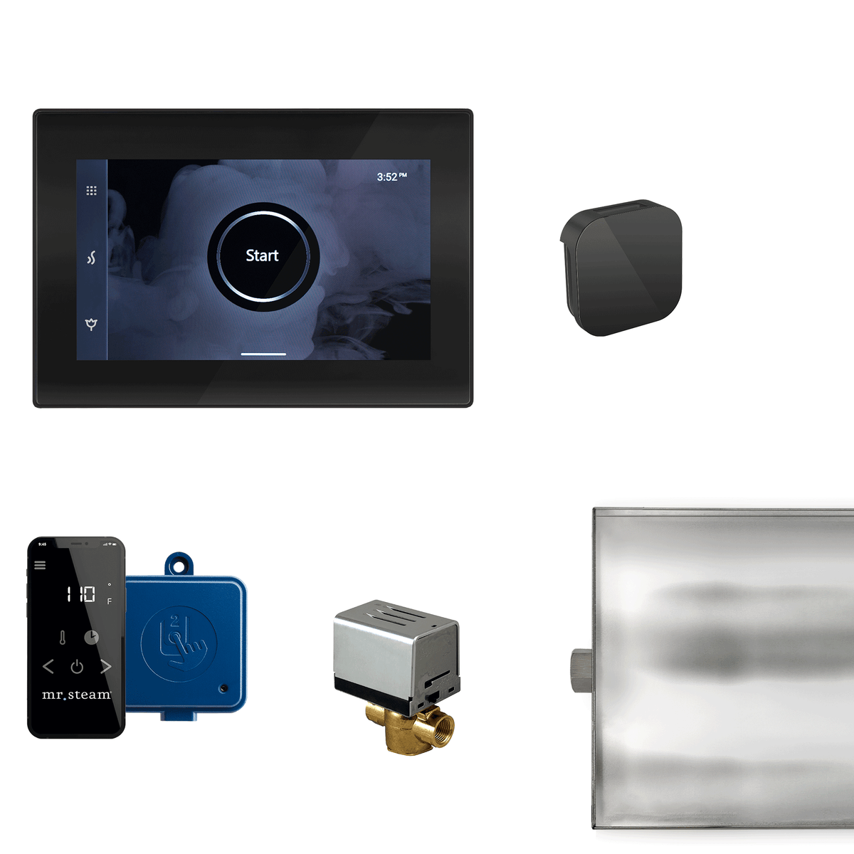 MrSteam - XButler Steam Shower Control Package with iSteamX Control and Aroma Glass SteamHead in Black Matte Black