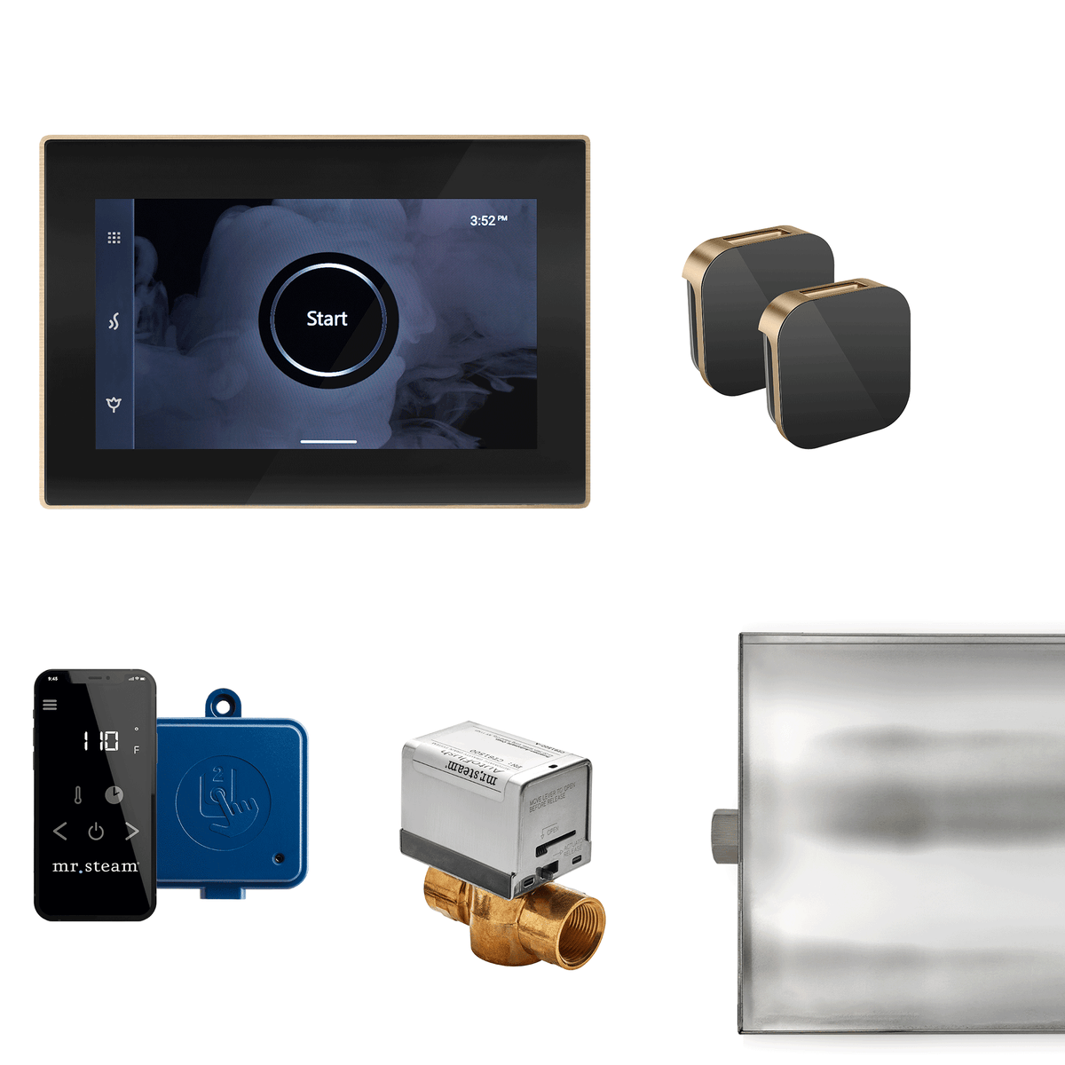 MrSteam - XButler Max Steam Shower Control Package with iSteamX Control and Aroma Glass SteamHead in Black Brushed Bronze