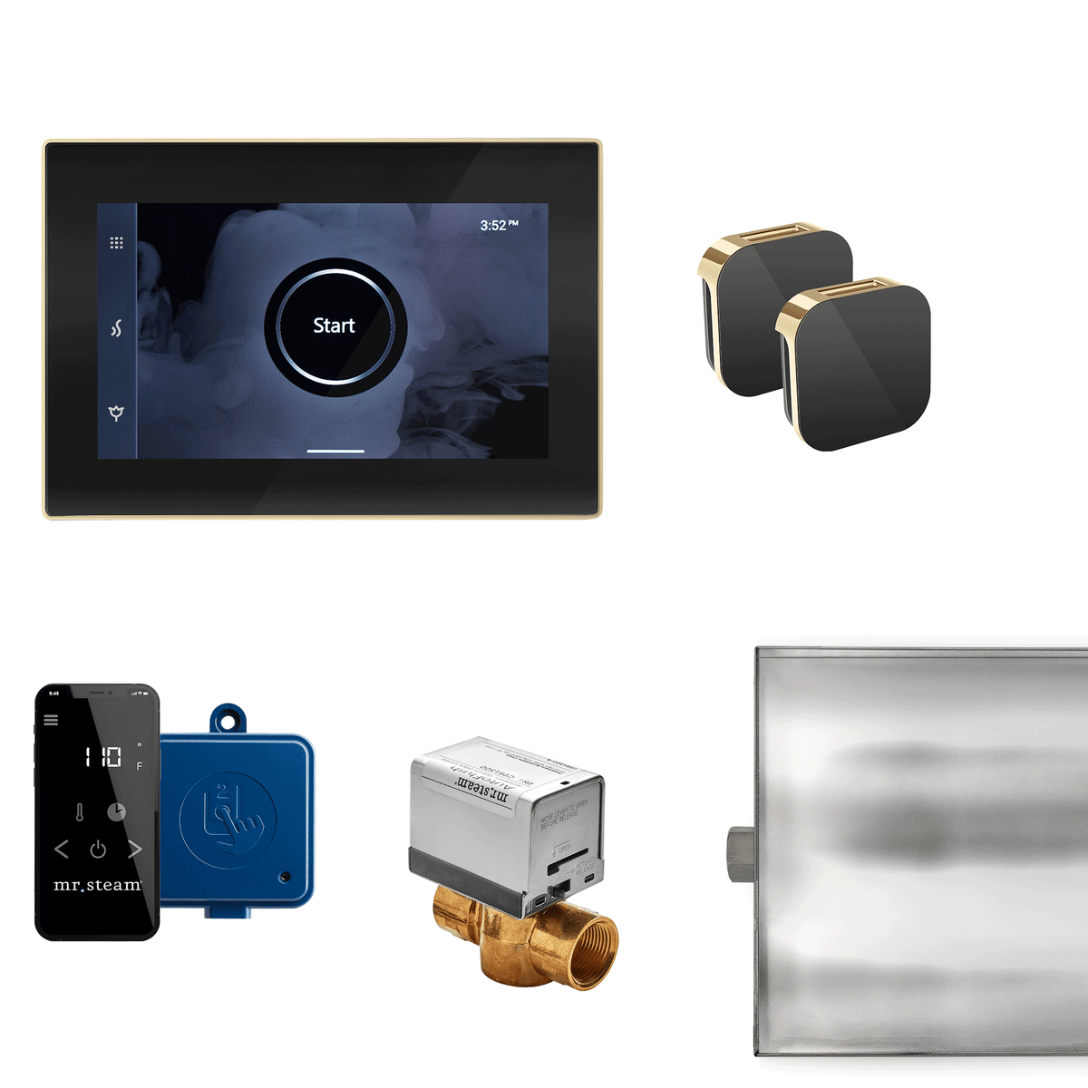 MrSteam - XButler Max Steam Shower Control Package with iSteamX Control and Aroma Glass SteamHead in Black Polished Brass