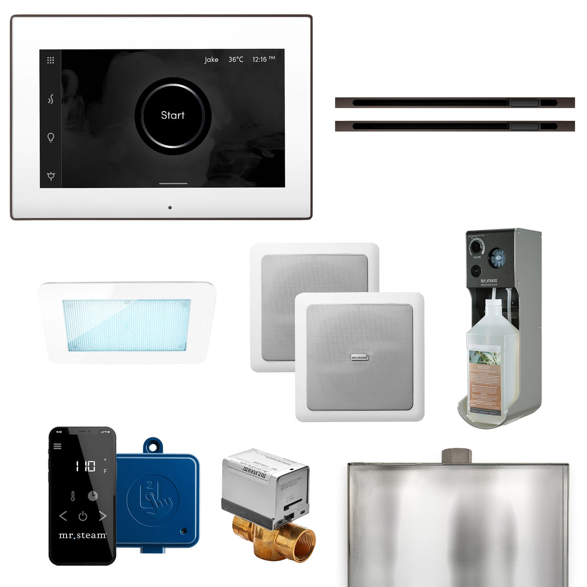 MrSteam - XDream Max Linear Programmable Steam Generator Control Kit with iSteamX Control and Linear Steamhead in White Oil Rubbed Bronze