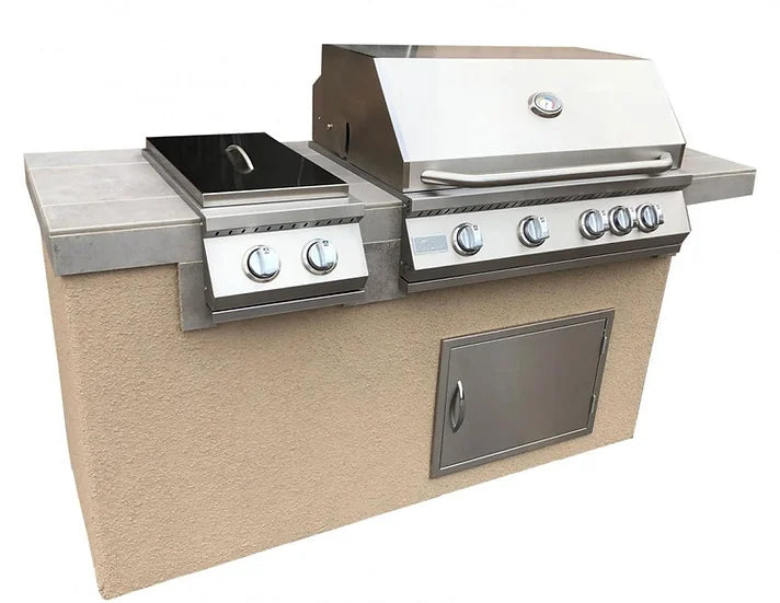 KoKoMo - Antigua 6&#39; BBQ Island Built In BBQ Grill Side Burner and Bar on one Side
