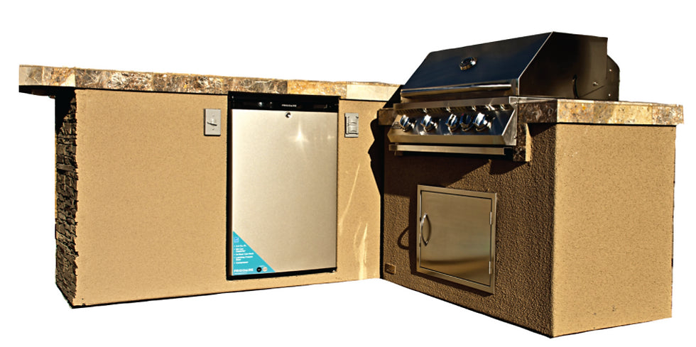 KoKoMo - Baja BBQ Island with 4 Burner Built In BBQ Grill and Refrigerator