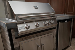 KoKoMo - Elite 6' BBQ Island With Built In BBQ Grill Drift Wood Look Siding 30 Inch Doors