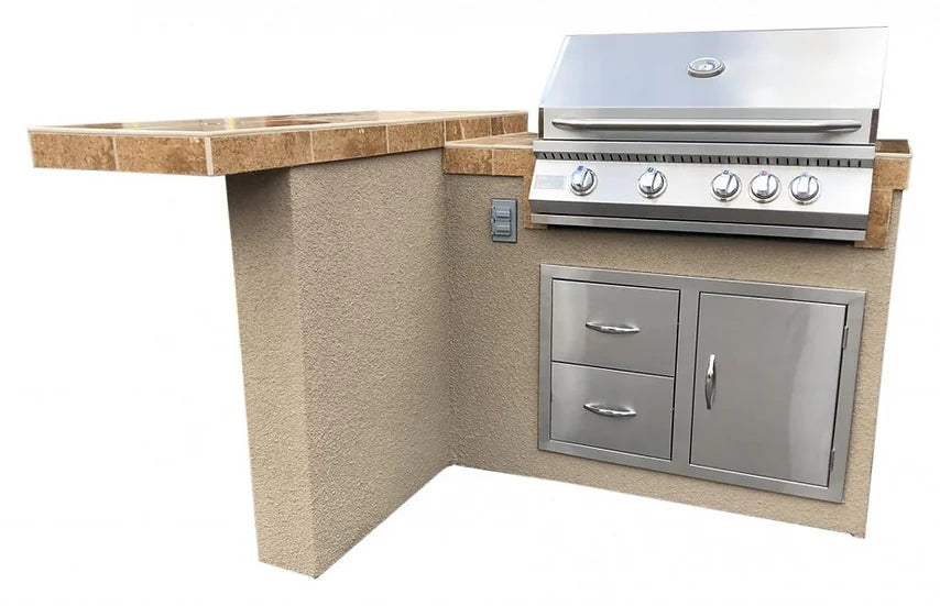 KoKoMo - Havana L-Shape BBQ Island With Bar Seating and Built In BBQ Grill 4&#39;x5&#39; BBQ