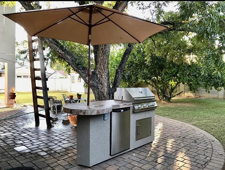 KoKoMo - Maui 7&#39;6&quot; BBQ Island With 33&quot; Round Bar on one end Led Lights and Built In BBQ